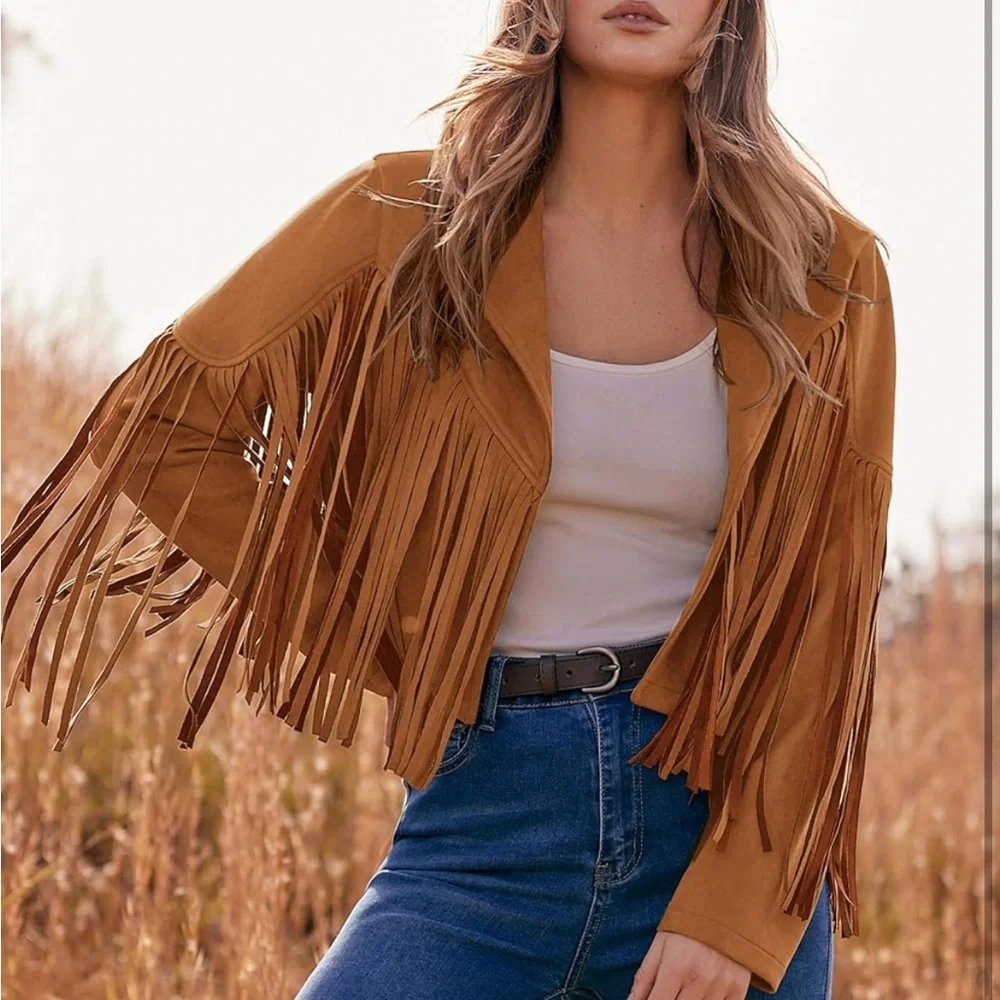 Fringe Tan Jacket boho festival suede